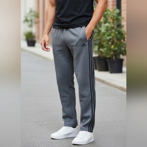 adidas Essentials 3-Stripes Fleece Pants with Open Hem for Men Size XL